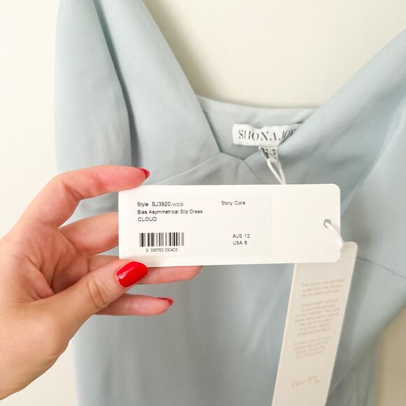 Shona Joy Baby Blue Satin Slip Maxi Dress SIZE 8 Elegant Gown $360 NEW - Picture 9 of 10